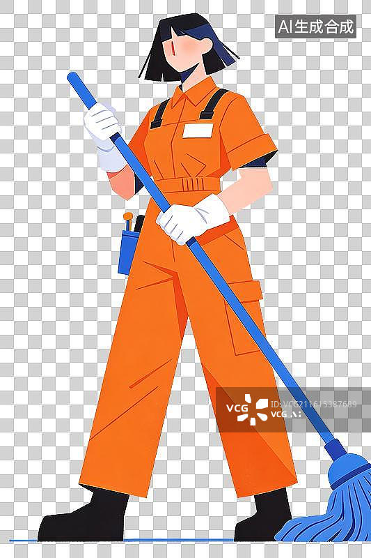 【AI数字艺术】保洁家政女人手持扫把图片素材