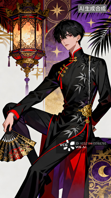 【AI数字艺术】暗黑哥特中式汉服帅哥图片素材