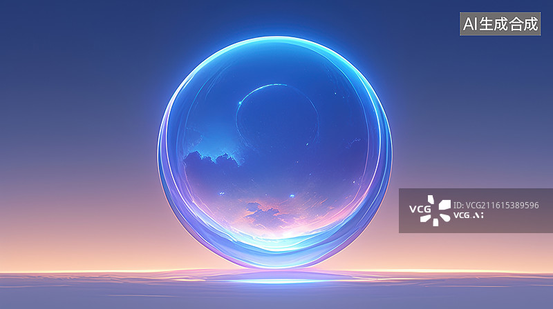 【AI数字艺术】发光球体悬浮于暮色天空图片素材