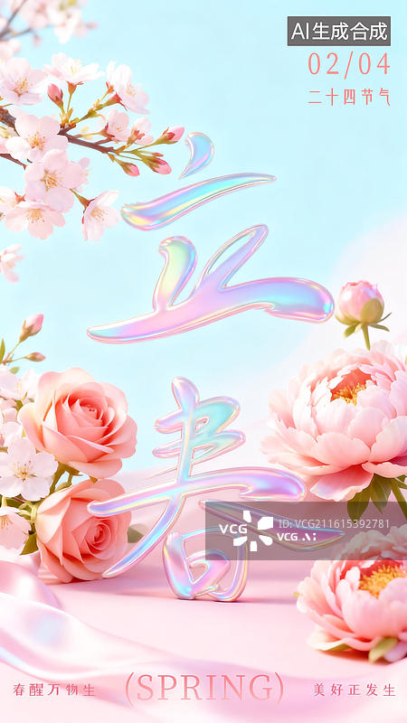 【AI数字艺术】立春3D花卉海报模板图片素材