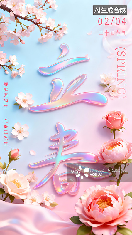 【AI数字艺术】立春3D花卉海报模板图片素材
