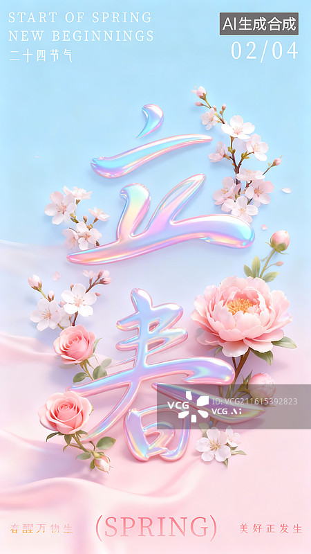 【AI数字艺术】立春3D花卉海报模板图片素材