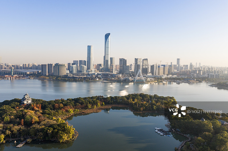 东方之门，金鸡湖夕阳图片素材