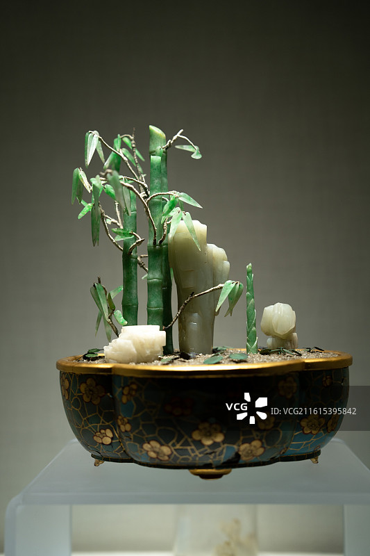 故宫-木胎海棠式盆脆竹盆景图片素材