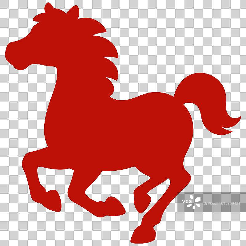 026年马年大吉，中国新年祝福贺卡年画矢量元素，一匹红色的剪纸马图片素材
