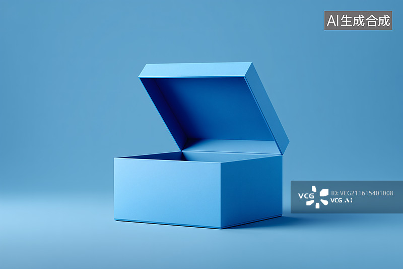 【AI数字艺术】蓝色的空盒子孤立在蓝色背景上图片素材