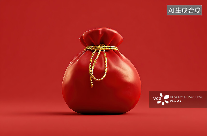 【AI数字艺术】红色布袋系金绳图片素材