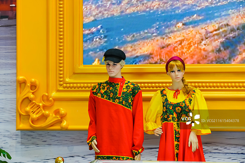 俄罗斯传统服饰 青岛·上合之珠国际博览中心俄罗斯国家元素馆   青岛胶州上合示范区  上海合作组织图片素材