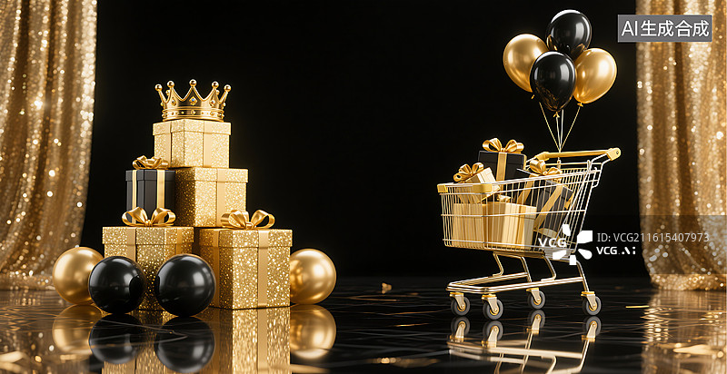 【AI数字艺术】黑色星期五购物车礼品背景图片素材