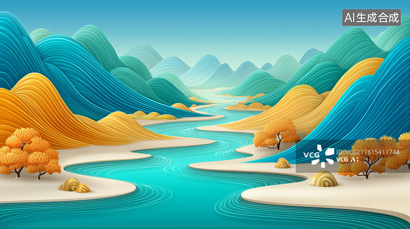 【AI数字艺术】色彩流动的抽象地貌图片素材
