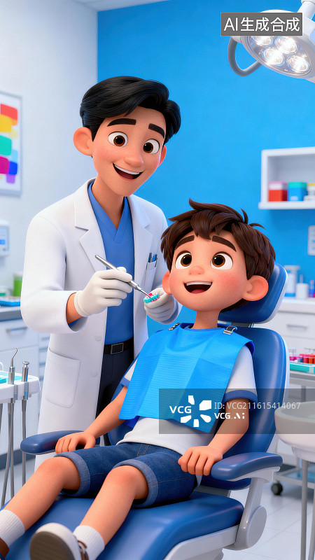 【AI数字艺术】牙医为儿童检查牙齿图片素材