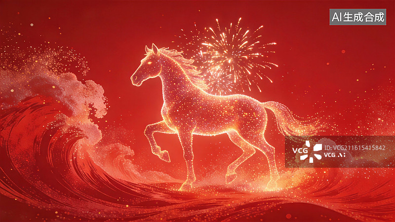 【AI数字艺术】金红马年庆典抽象艺术图图片素材