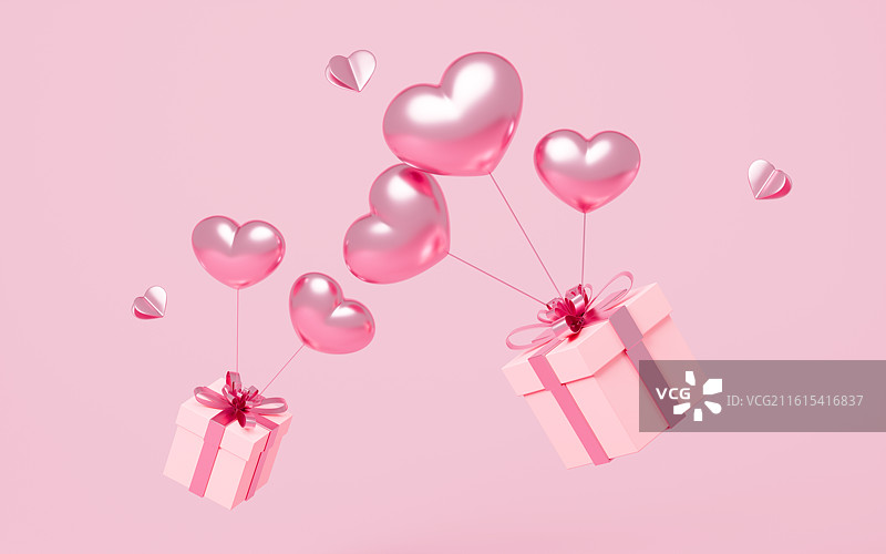 粉色爱心礼盒情人节主题背景3D渲染图片素材