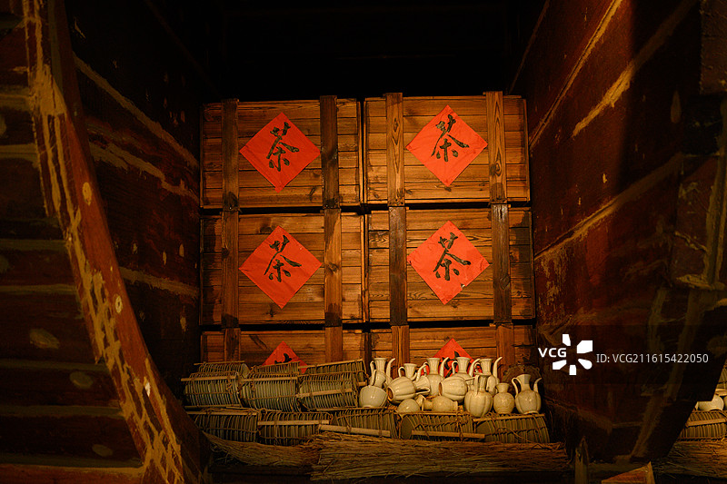 博物馆海上丝绸之路茶叶船舱图片素材