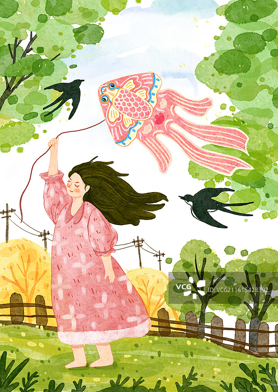 放风筝的女孩图片素材