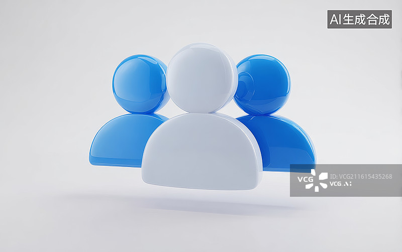 【AI数字艺术】三个蓝色和白色抽象人物图标在白色背景上图片素材