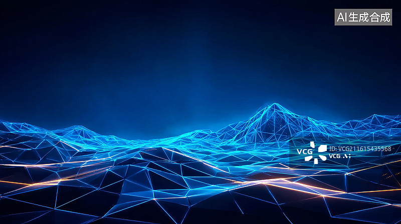 【AI数字艺术】蓝色科技风格多边形山峦抽象背景图片素材