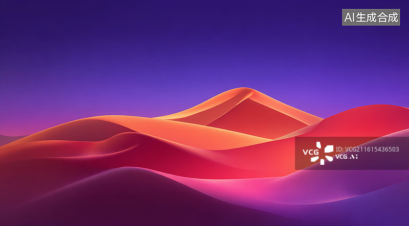 【AI数字艺术】梦幻沙漠山丘在渐变紫红色天空下的抽象景观图片素材