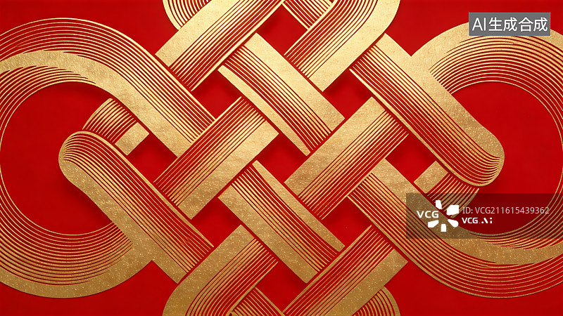 【AI数字艺术】红色背景上的金色编织图案图片素材
