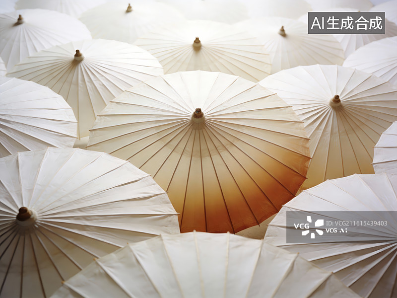 【AI数字艺术】白色纸伞排列艺术装置图片素材