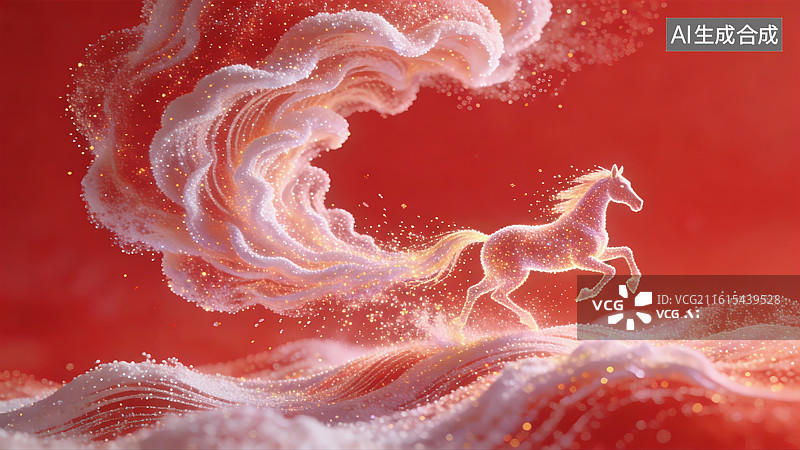 【AI数字艺术】奔腾的白马与云浪图片素材