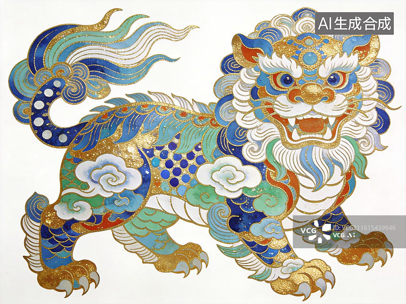 【AI数字艺术】彩绘祥瑞神兽图案图片素材