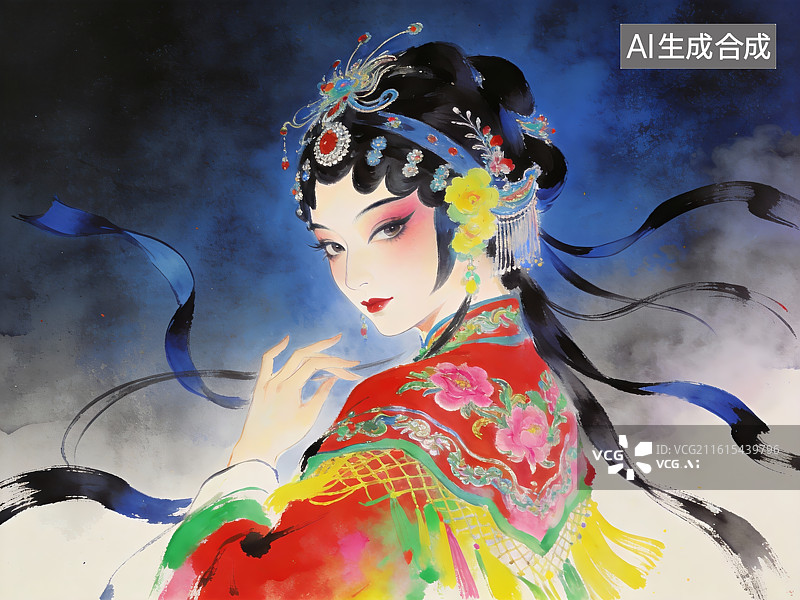 【AI数字艺术】彩绘古典仕女图图片素材