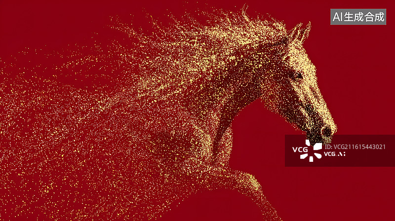 【AI数字艺术】金色粒子构成奔马图片素材