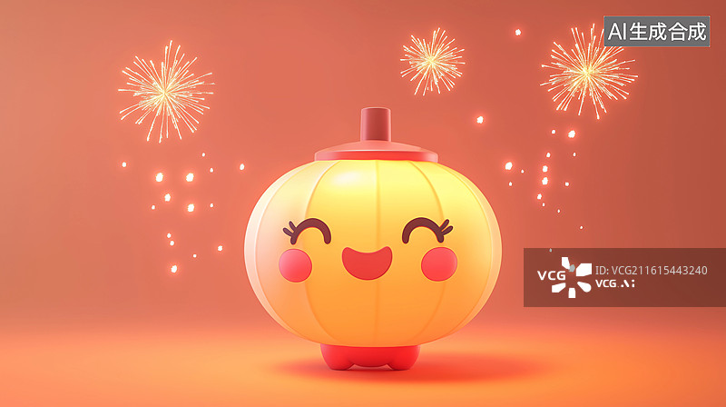 【AI数字艺术】可爱风新春灯笼烟花插画图片素材