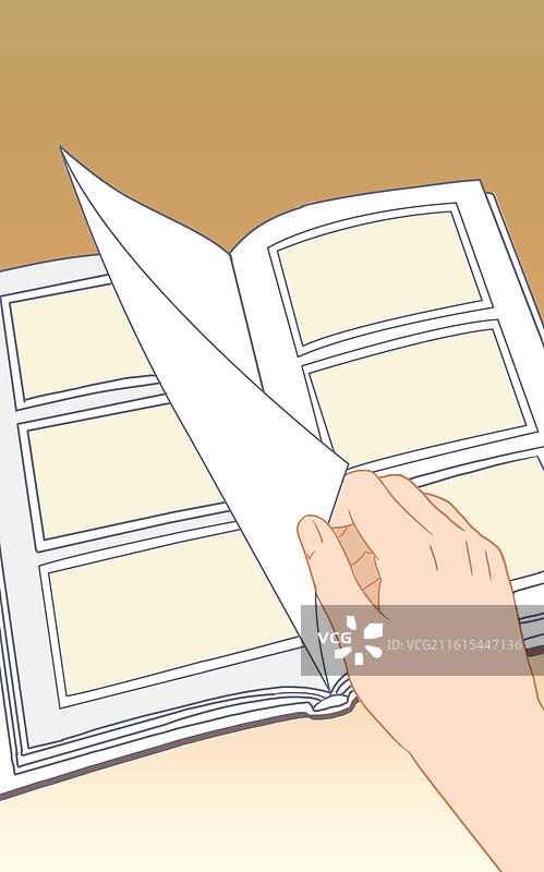 追忆往事童年小时候过去年轻青年时代学生翻看图书相册场景插画图片素材