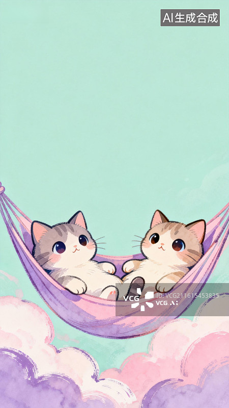 【AI数字艺术】两只小猫在吊床上休息图片素材