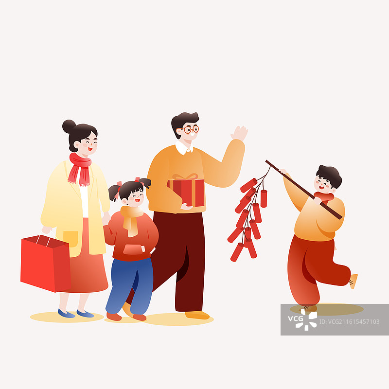 卡通新年春节年货节腊八节腊八粥腊肉美食餐饮吃饭年夜饭家人亲子团圆拜年过年古建筑中国风国潮渐变矢量插画图片素材