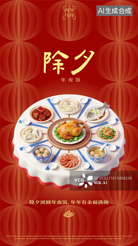 【AI数字艺术】农历腊月三十除夕贴春联吃年夜饭放鞭炮祭祖守岁发压岁钱春节过年习俗海报图片素材