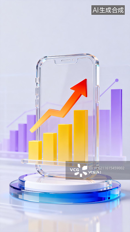 【AI数字艺术】手机屏幕显示增长图表图片素材