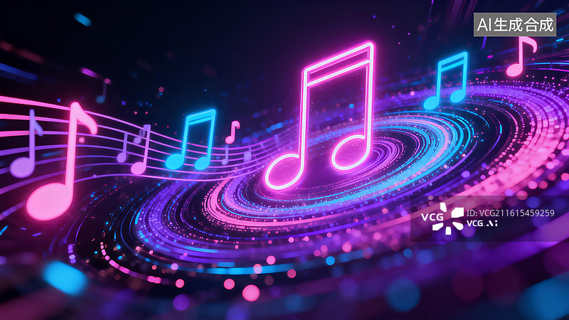【AI数字艺术】霓虹音符环绕动态光效图片素材