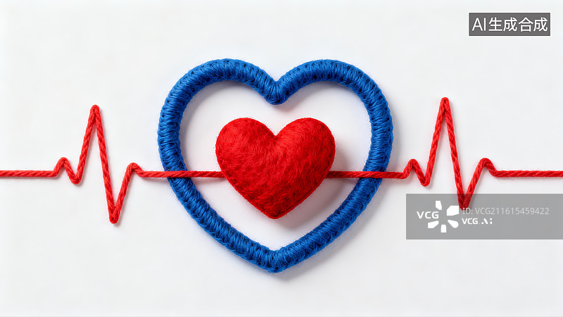 【AI数字艺术】心电图与爱心图案图片素材