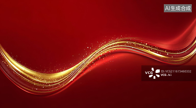 【AI数字艺术】红色背景上的金色波浪曲线装饰图案图片素材