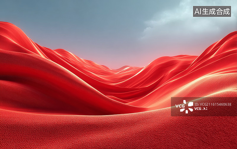 【AI数字艺术】红色波浪形地貌在天空下的抽象景观图片素材