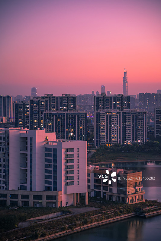 海口新埠岛碧桂园中央半岛冬天的晚霞唯美瞬间图片素材