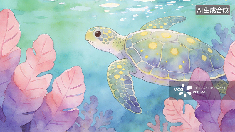 【AI数字艺术】海龟在珊瑚礁中游动图片素材
