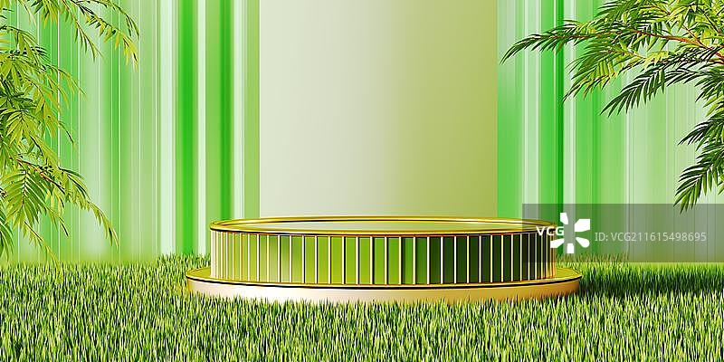 3D绿色模拟场景产品展台背景图片素材