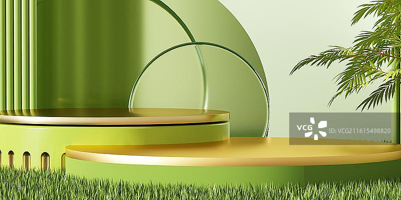 3D绿色模拟场景产品展台背景图片素材