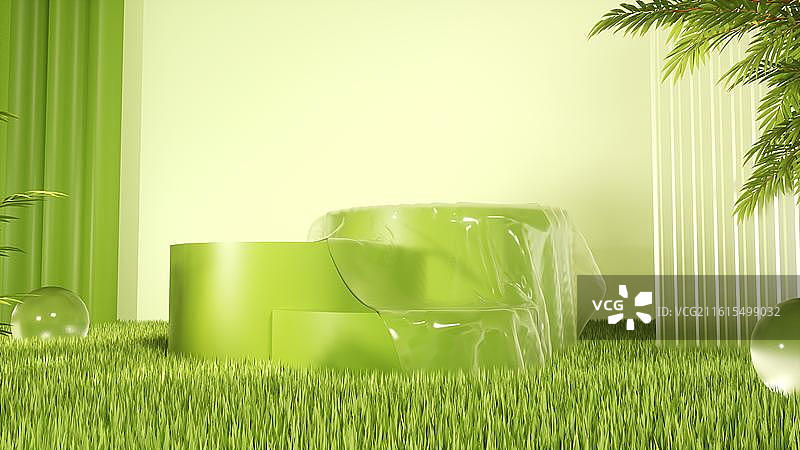 3D绿色模拟场景产品展台背景图片素材