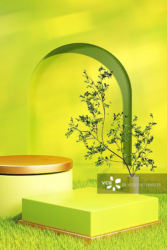 3D绿色模拟场景产品展台背景图片素材