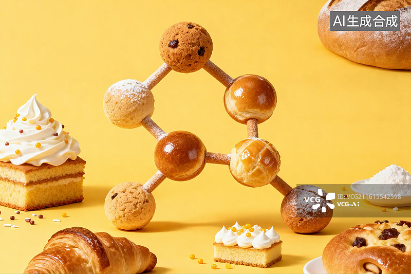 【AI数字艺术】甜点创意分子结构艺术展示图片素材