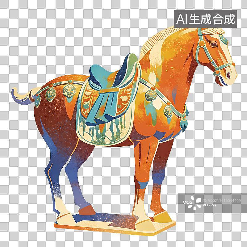 【AI数字艺术】唐三彩马插画图片素材