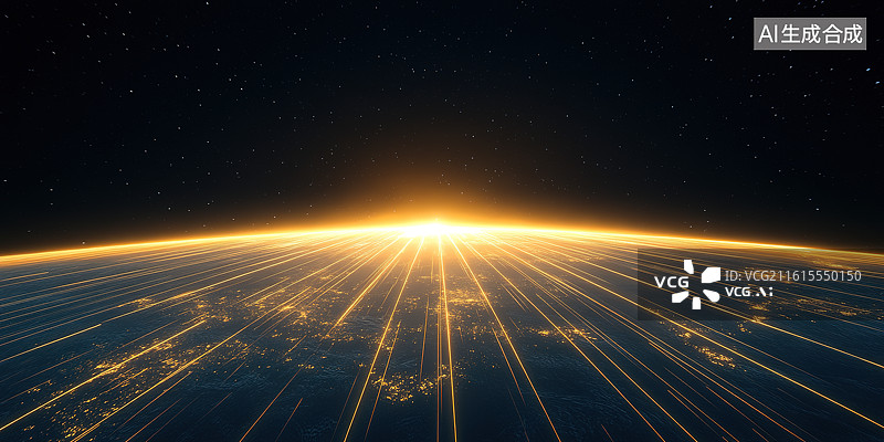 【AI数字艺术】宇宙星空地平线和发光曲线太空主题科技背景图片素材