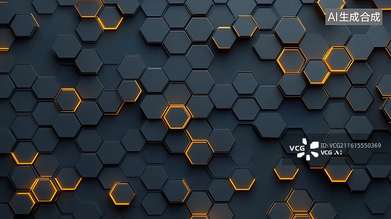 【AI数字艺术】黑金配色蜂窝阵列纹理科技背景图片素材