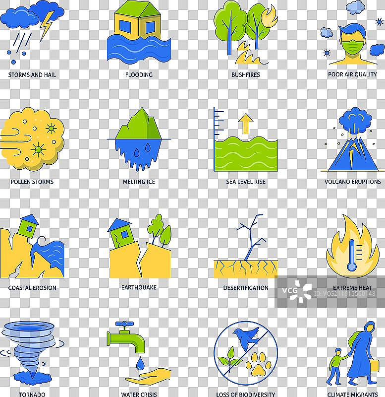 极端天气事件扁平化图标集图片素材