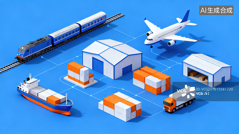 【AI数字艺术】等距视角 3D 物流运输场景图图片素材